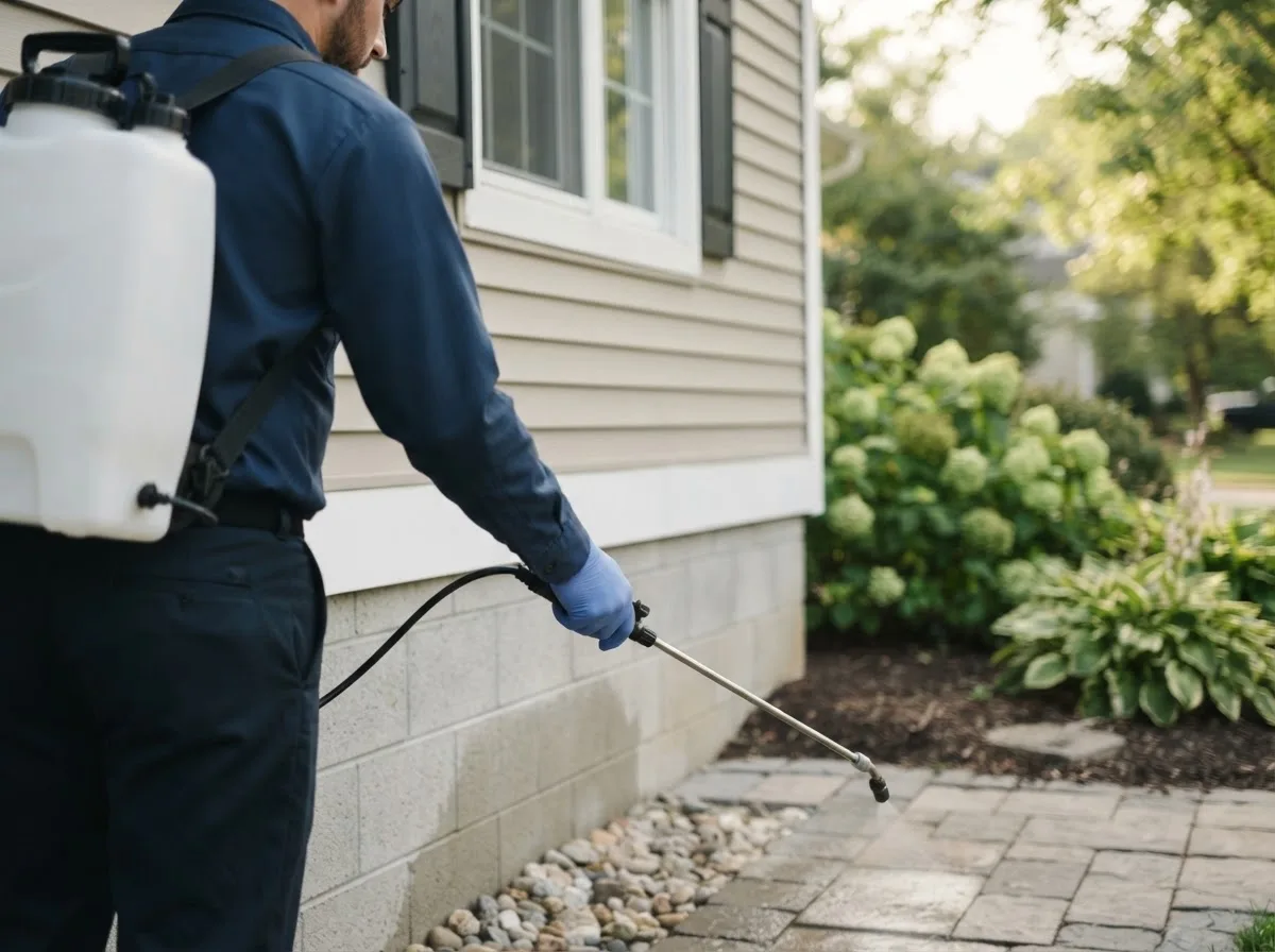 Pest control technician inspecting a home in Littlestown, PA